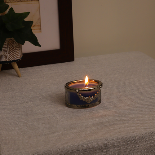 snowy whisper white scented candle jar with silver Ring