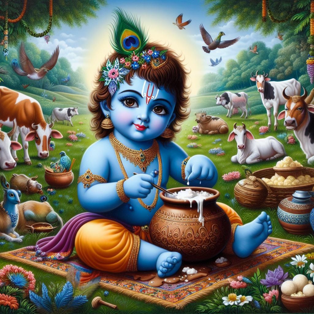 Baby Krishna Eating Butter Poster | 15x17 Inches"