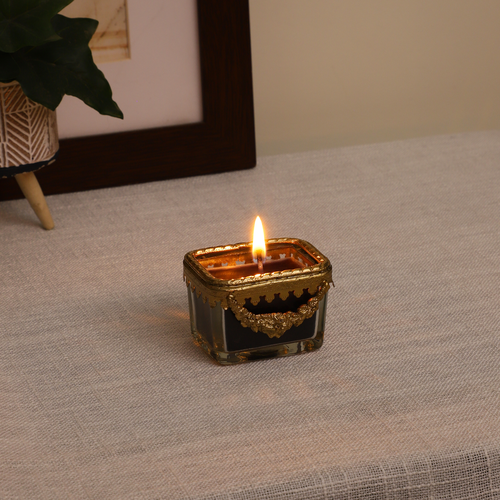 snowy whisper white scented candle glass jar with Golden Ring