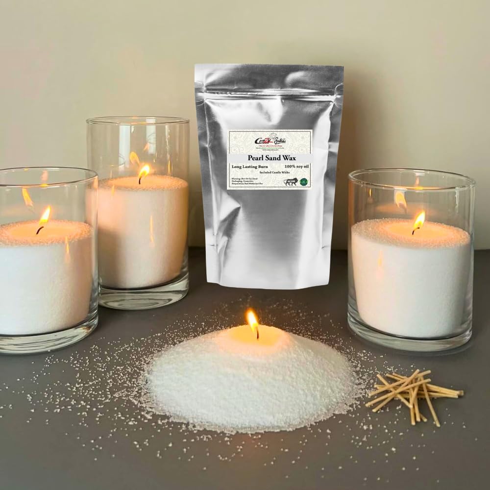 Pearl Sand Wax Candle, for Home Decor, Candle Sand, Wedding, Festival Candle Powder, Refillable & Reusable Endlessly Customizable (200gm with 20 Wicks) (200, Grams)
