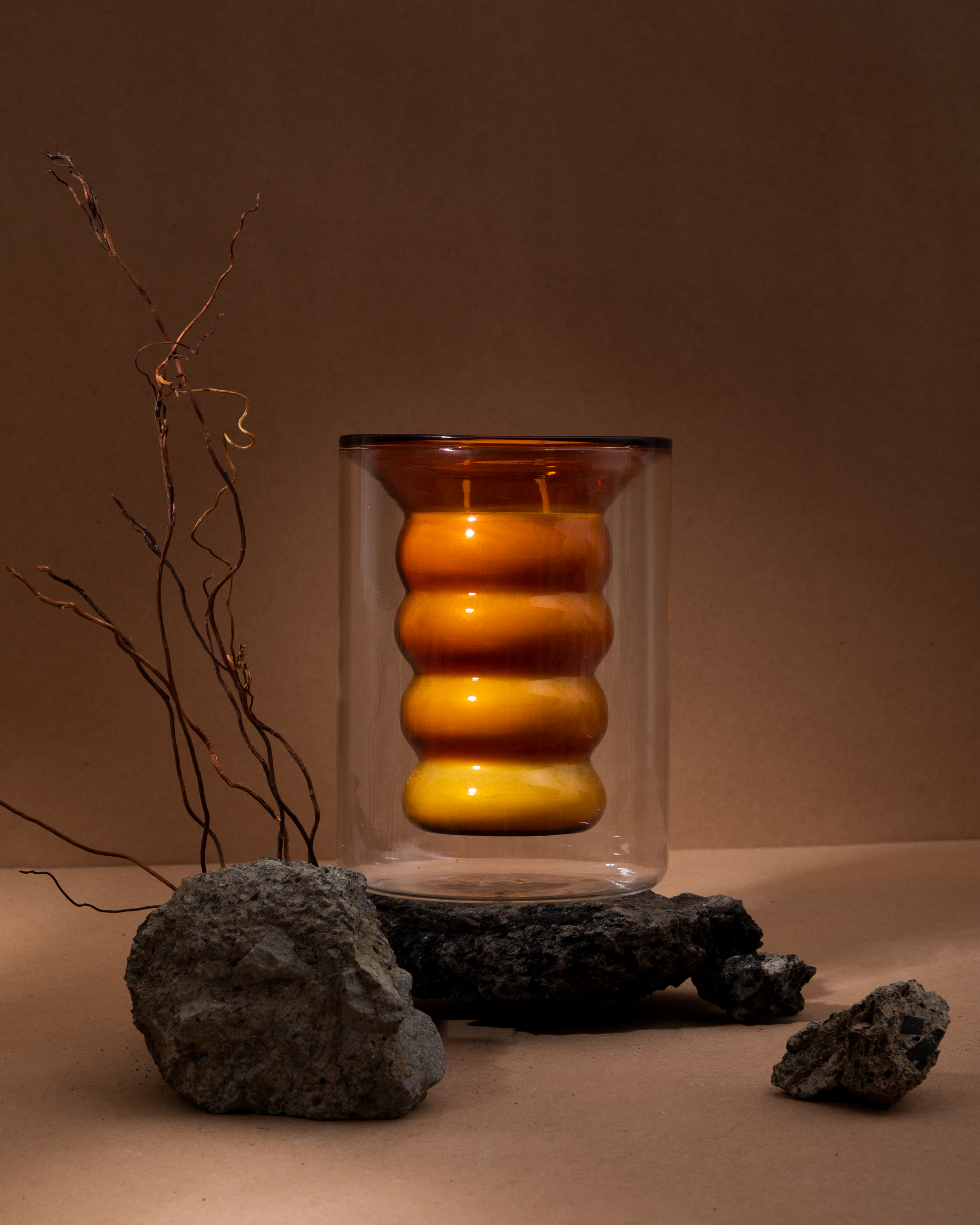 Luxe Candle – Leather (Large) | 25-Hour Handblown Amber Candle with Tobacco & Cedar Notes