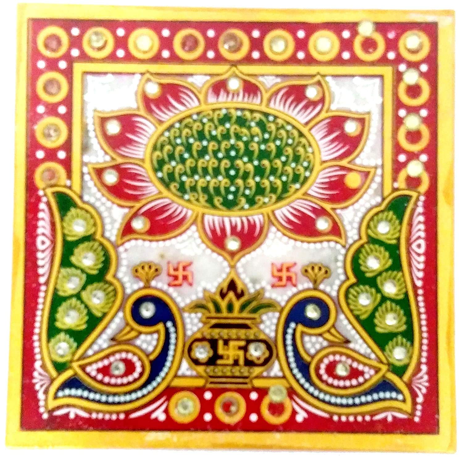 Lotus Painted Marble Chowki (10 x 10 x 2.5 cm)