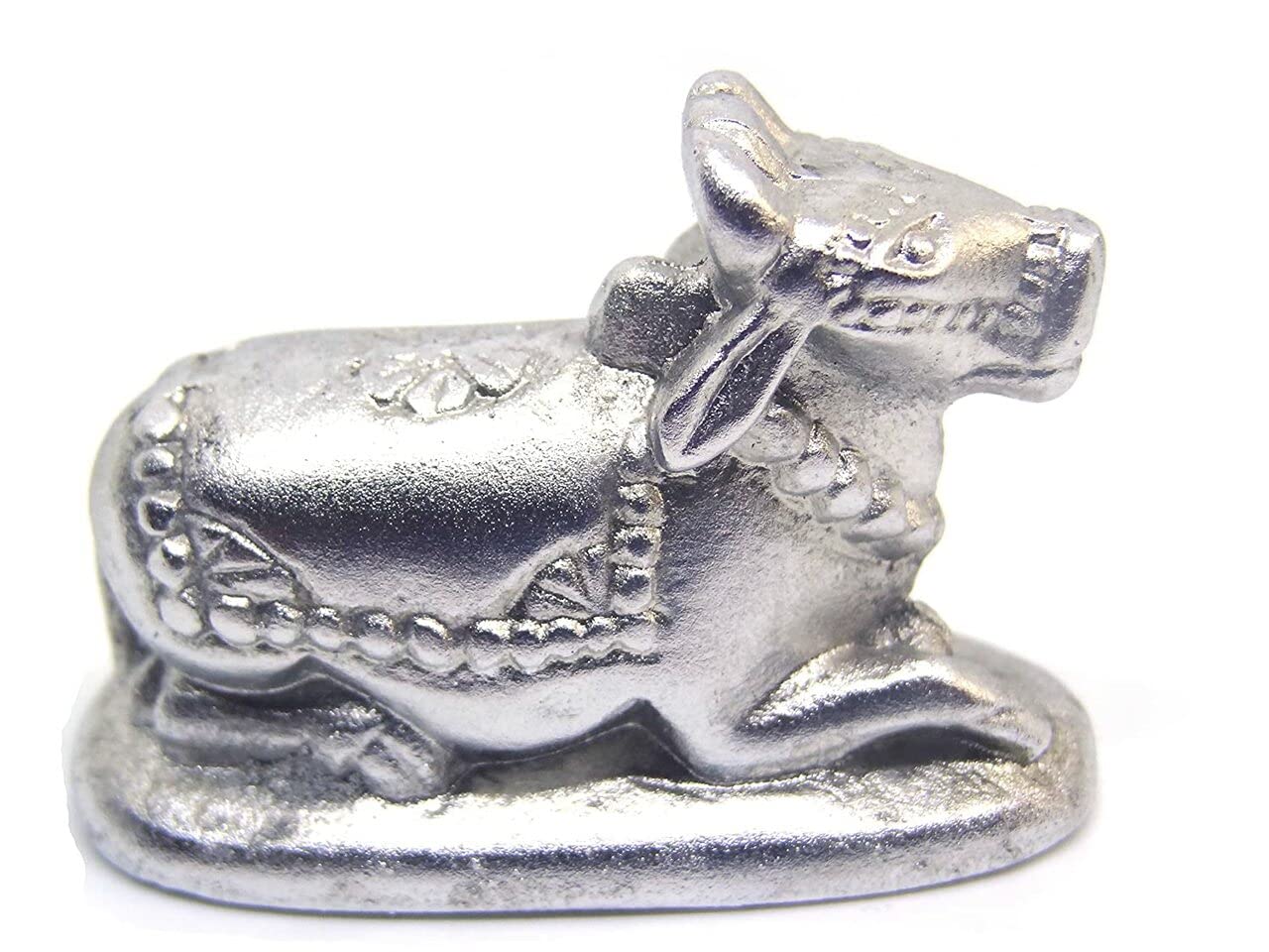Mercury Seated Nandi Idol Parad Statue For Pooja (4 x 1.5 x 2 Cm, Silver.
