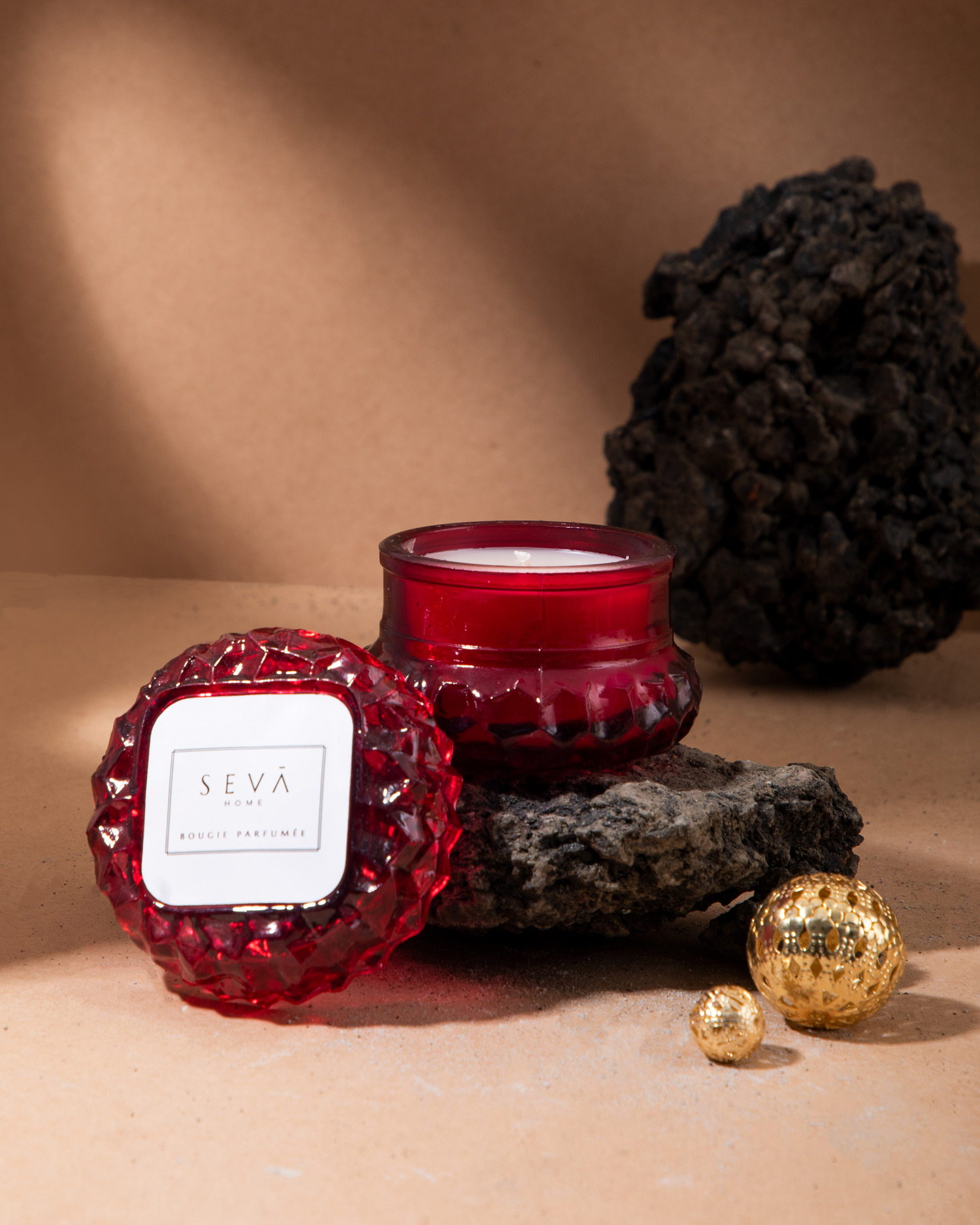 Macaron Crystal Candles – Red (Set of 2) | Berries Fragrance | Handcrafted Soy Wax