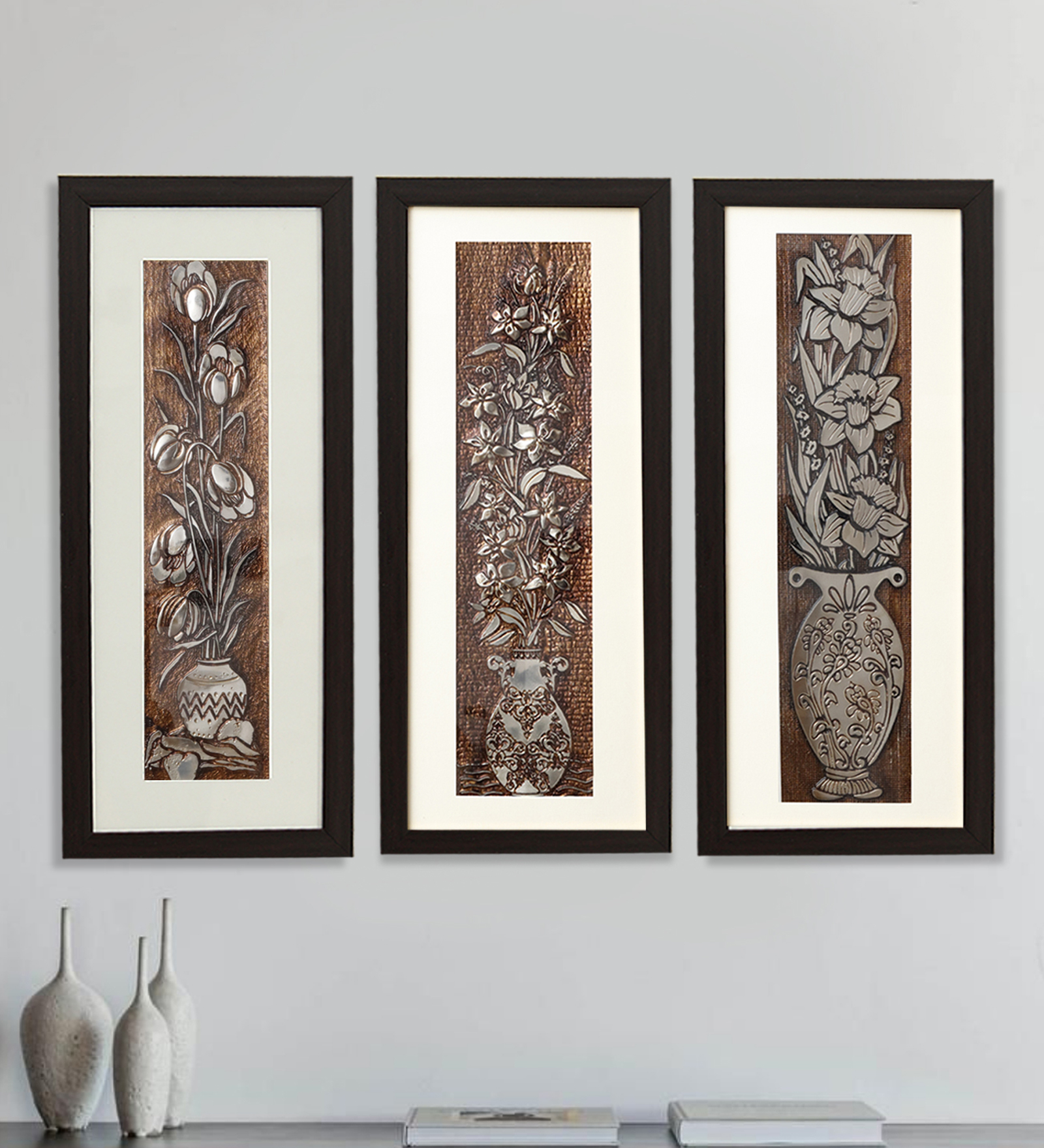 Egyptian Peony Flower Wall Painting Set Of 3