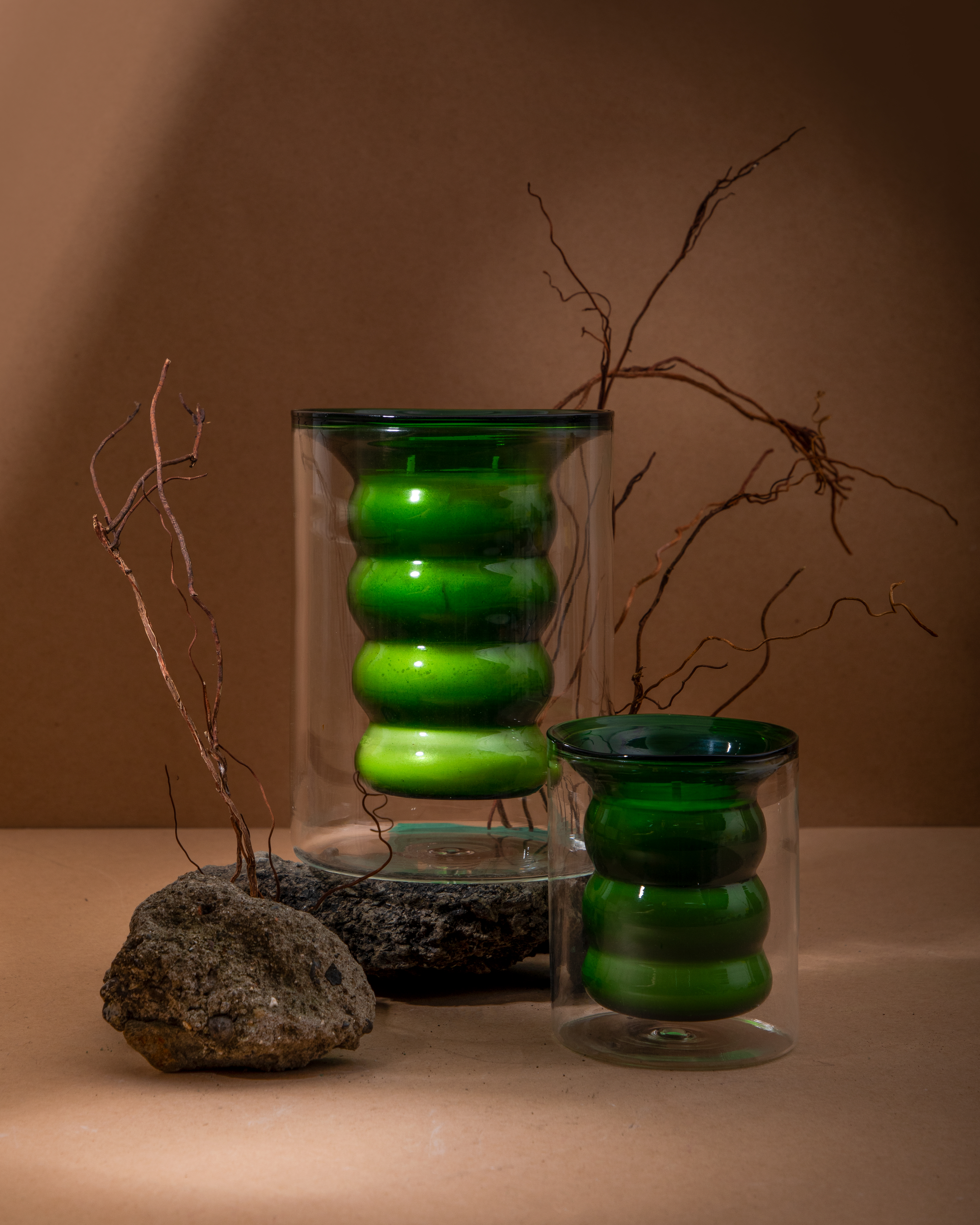 Luxe Candle Set of 2 – Winter Woods | Handblown Textured Glass Candles with Deep Forest Aroma (22–25 Hours Each)